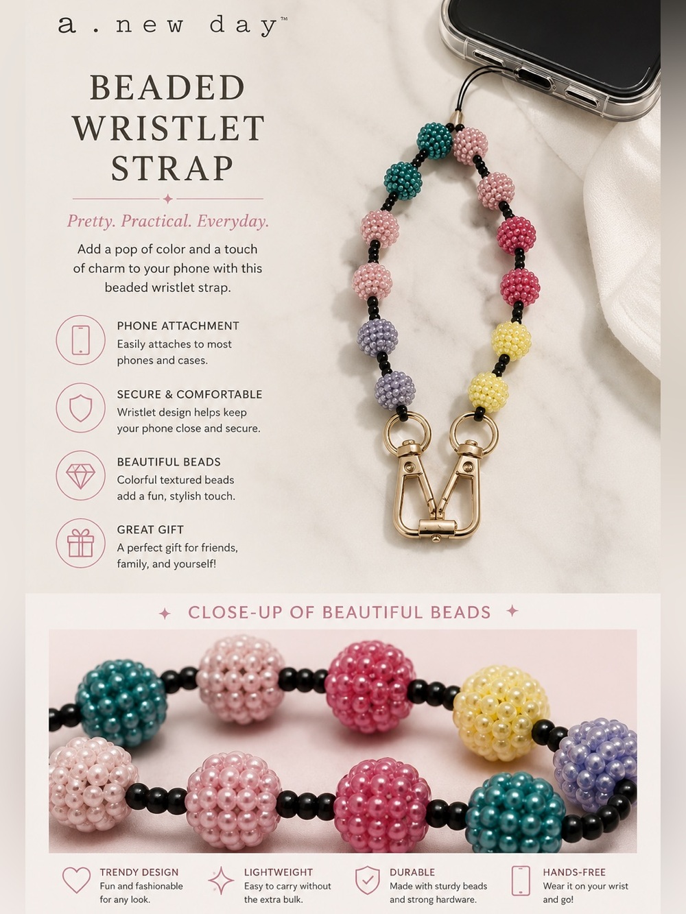 A New Day Beaded Wristlet Strap Phone Attachment – NIB